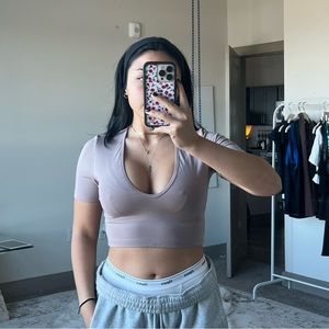 Taupe v neck t shirt